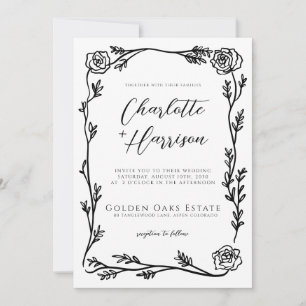 Convite Casamento de Script de Frame Floral