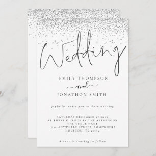 Convite Casamento de Script de Fronteira de Glitter Silver
