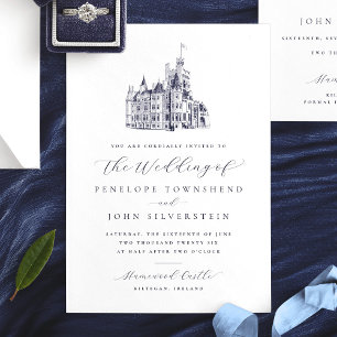 Convite Casamento de Script de Ilustração Clássica do Cast