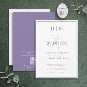 Convite Casamento de Script de Monograma de Lavanda de Cód