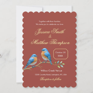Convite Casamento de Script de Ouro Rust Terracotta Bluebi