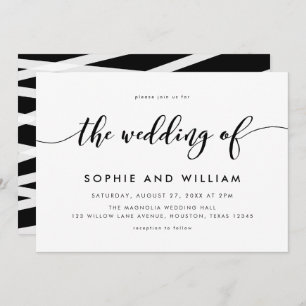 Convite Casamento de Script de Relaxe Preto e Branco