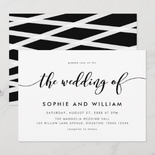 Convite Casamento de Script de Relaxo Preto e Branco
