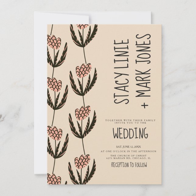 Convite Casamento de Script de Rico Desenho de Mão Floral  (Frente)