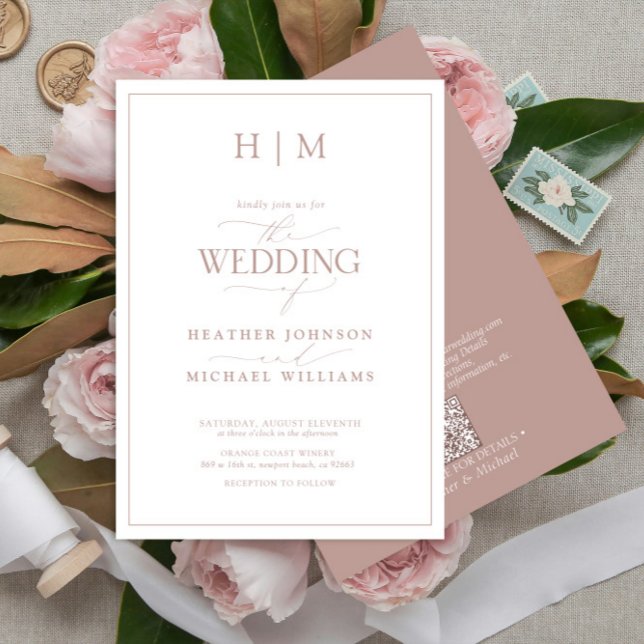 Convite Casamento de Script de Rosa Monograma com Dusty de (Criador carregado)