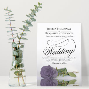 Convite Casamento de Script de Rosa Roxo Elegante Dusty
