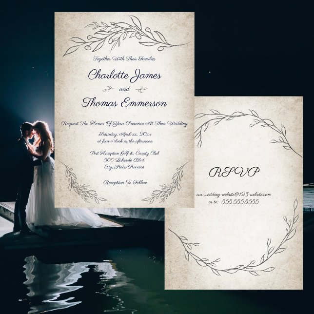 Convite Casamento de Script do Elegant Soft Deixa com RSVP (Elegant Soft Leaves Script Wedding with RSVP Invitation)