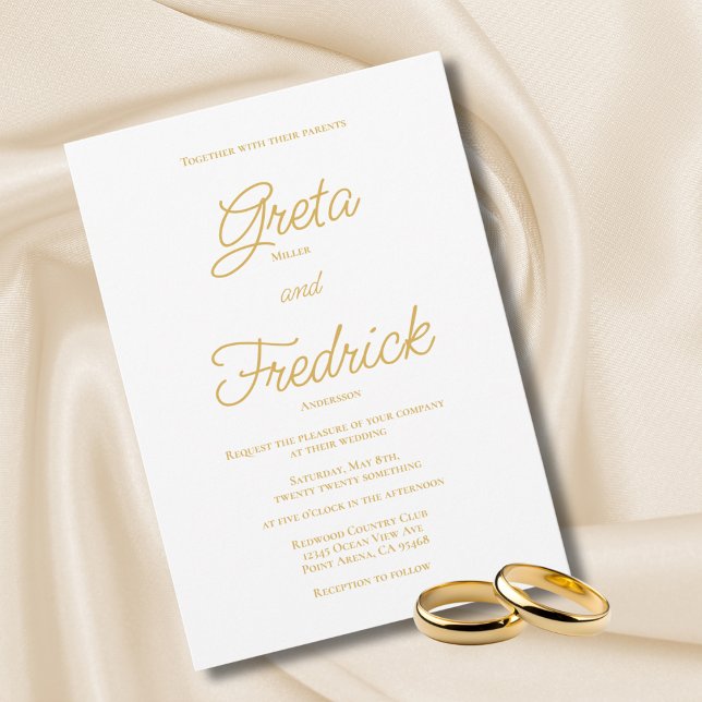 Convite Casamento de Script Dourado da Elegância Simples d (Criador carregado)