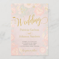 Casamento de Script Dourado de Peach Cream e Blush