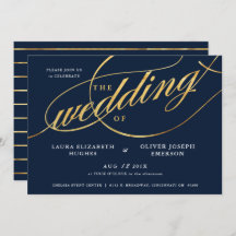 Casamento de Script Dourado e Marinho Moderno Únic