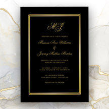 Casamento de Script Dourado Monograma Preto Elegan
