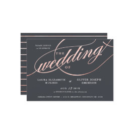 Convite Casamento de Script Dourado Simples Rosa Moderno