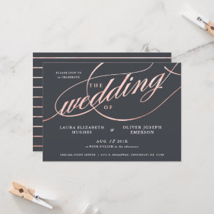 Convite Casamento de Script Dourado Simples Rosa Moderno