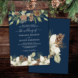 Convite Casamento de Script Elegante Azul-Marinho de inver
