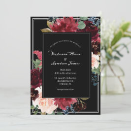 Convite Casamento de Script Elegante Blush Floral Burgundy