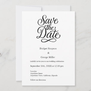 Convite Casamento de Script Elegante branco preto seguro a