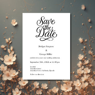 Convite Casamento de Script Elegante branco preto seguro a