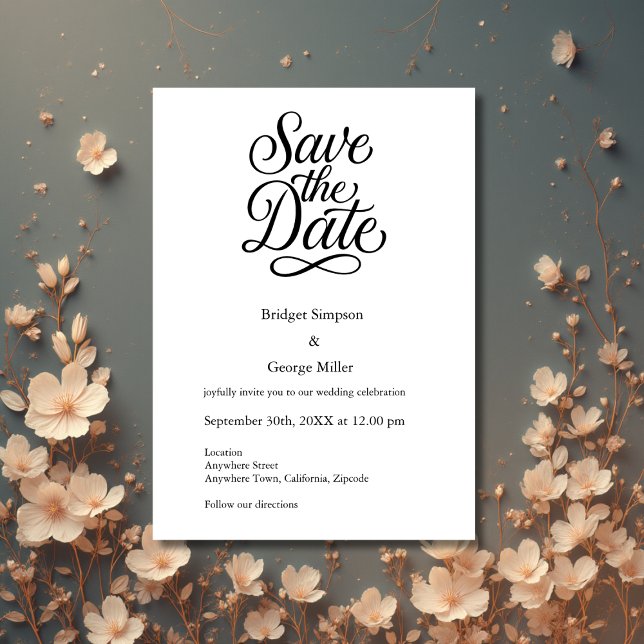 Convite Casamento de Script Elegante branco preto seguro a (Criador carregado)