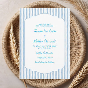 Convite Casamento de Script Elegante com Listras Azuis par
