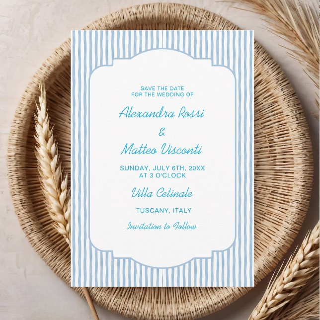 Convite Casamento de Script Elegante com Listras Azuis par (Criador carregado)