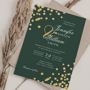Convite Casamento de Script Elegante Confetti Emerald Gree
