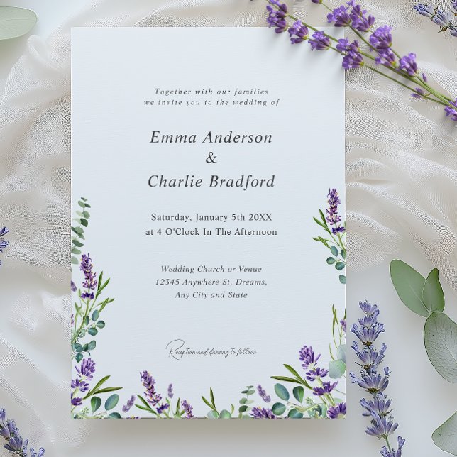 Convite Casamento de Script Elegante da Lavanda Eucalyptus (Criador carregado)