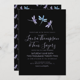 Convite Casamento de Script Elegante de Dragonfly-color Bl