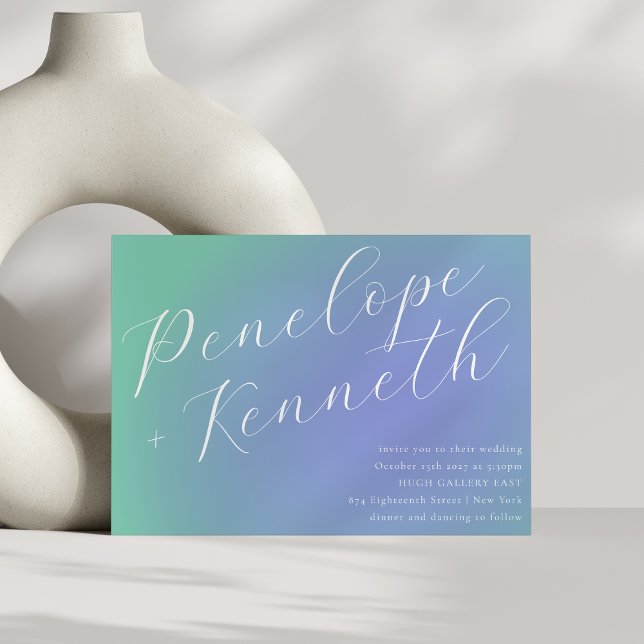 Convite Casamento de Script Elegante de Gradiente Verde Az (Criador carregado)