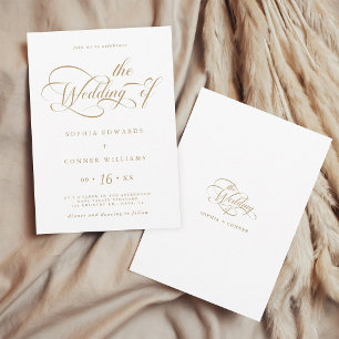 Convite Casamento de Script Elegante Dourado e Branco