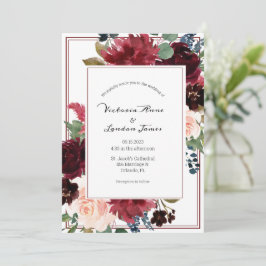 Convite Casamento de Script Elegante Floral Burgundy Blush