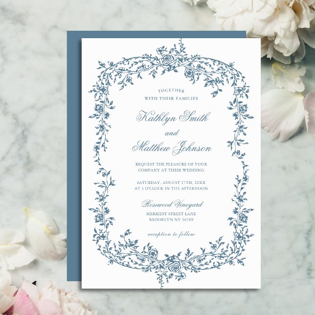 Convite Casamento de Script Elegante Floral Floral de Dust (Criador carregado)