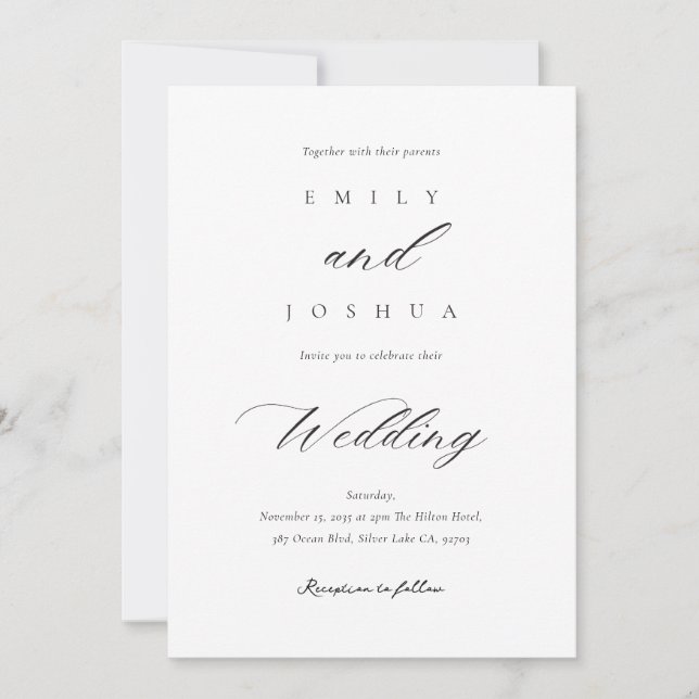 Convite Casamento de Script Elegante Moderno (Frente)