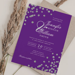 Convite Casamento de Script Elegante Prata Confetti QR Rox