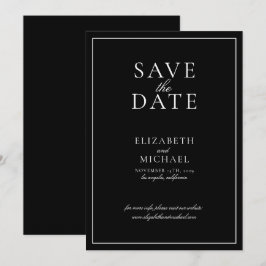 Convite Casamento de Script Elegante Preto e Branco Salvar