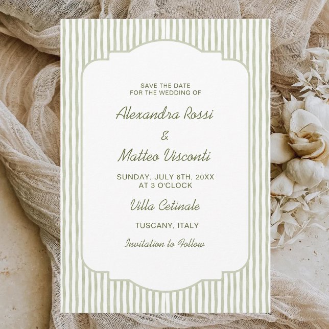 Convite Casamento de Script Elegante Salve a Data Listrado (Criador carregado)