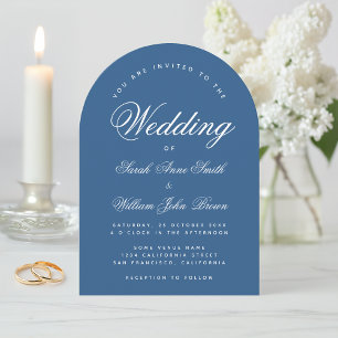 Convite Casamento de Script Elegante Simples com Arca Azul
