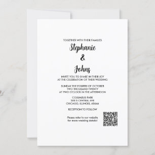 Convite Casamento de Script Elegante Simples com Código QR
