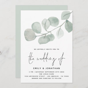 Convite Casamento de Script Eucalyptus Artsy Watercolor