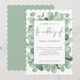 Convite Casamento de Script Eucalyptus Elegante