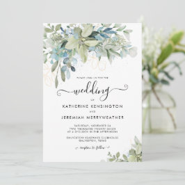 Convite Casamento de Script Eucalyptus Greenery, Elegante