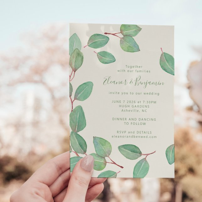 Convite Casamento de Script Eucalyptus Greenery na moda (Criador carregado)