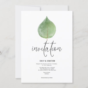 Convite Casamento de Script Eucalyptus Leaf Verde Elegante
