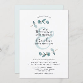 Convite Casamento de Script Eucalyptus Wreath, Moderno Amp