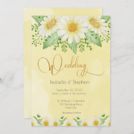 Convite Casamento de Script Floral Amarelo Branco da Daisi