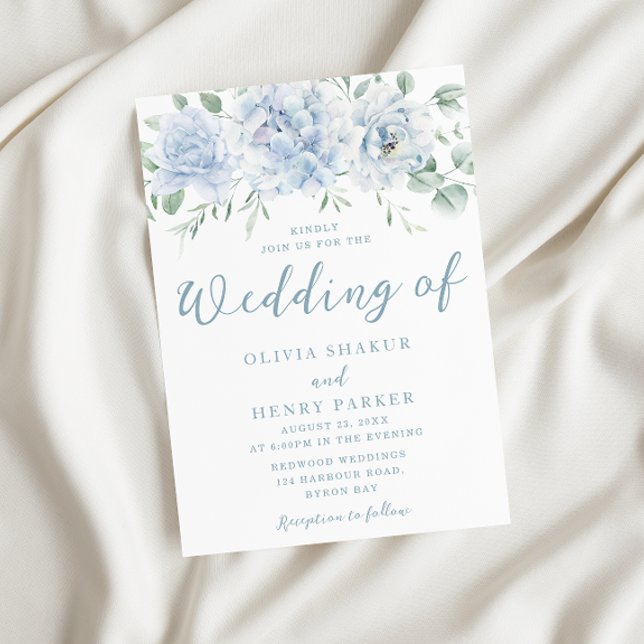 Convite Casamento de Script Floral Azul Incrível (Criador carregado)