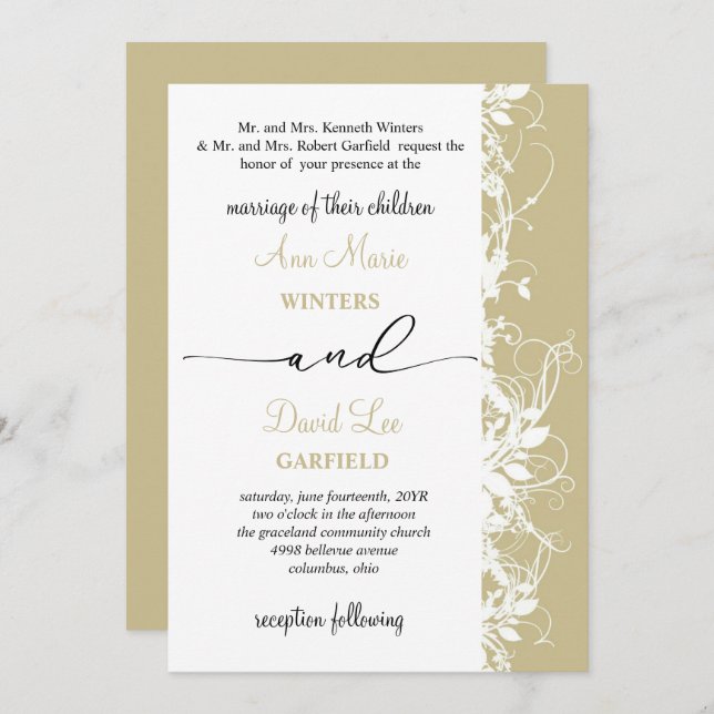 Convite Casamento de Script Floral Branco Elegante e Moder (Frente/Verso)