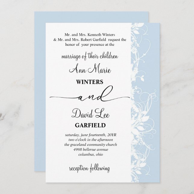Convite Casamento de Script Floral Branco Elegante e Moder (Frente/Verso)