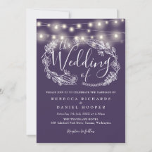 Casamento de Script Floral das Luzes de Corda Roxa