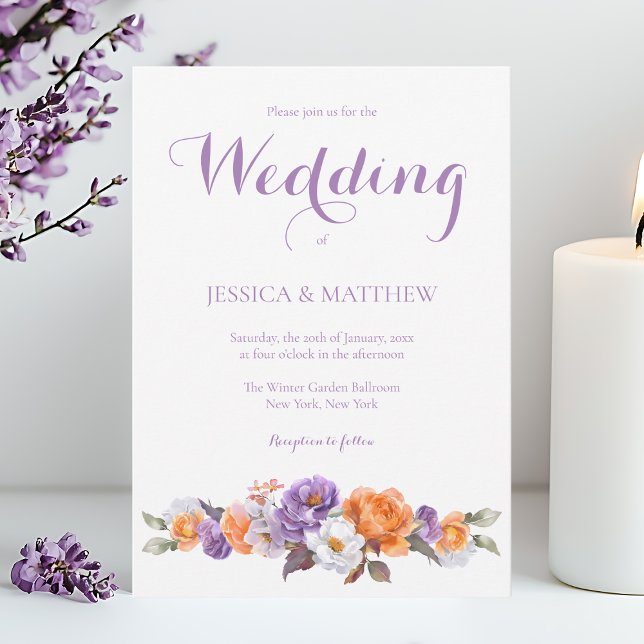 Convite Casamento de Script Floral de Lavanda de Aquarela  (Elegant Watercolor Lavender Floral Script Wedding Invitation)