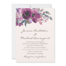 Casamento de Script Floral de Roxo Púrpura de Lila